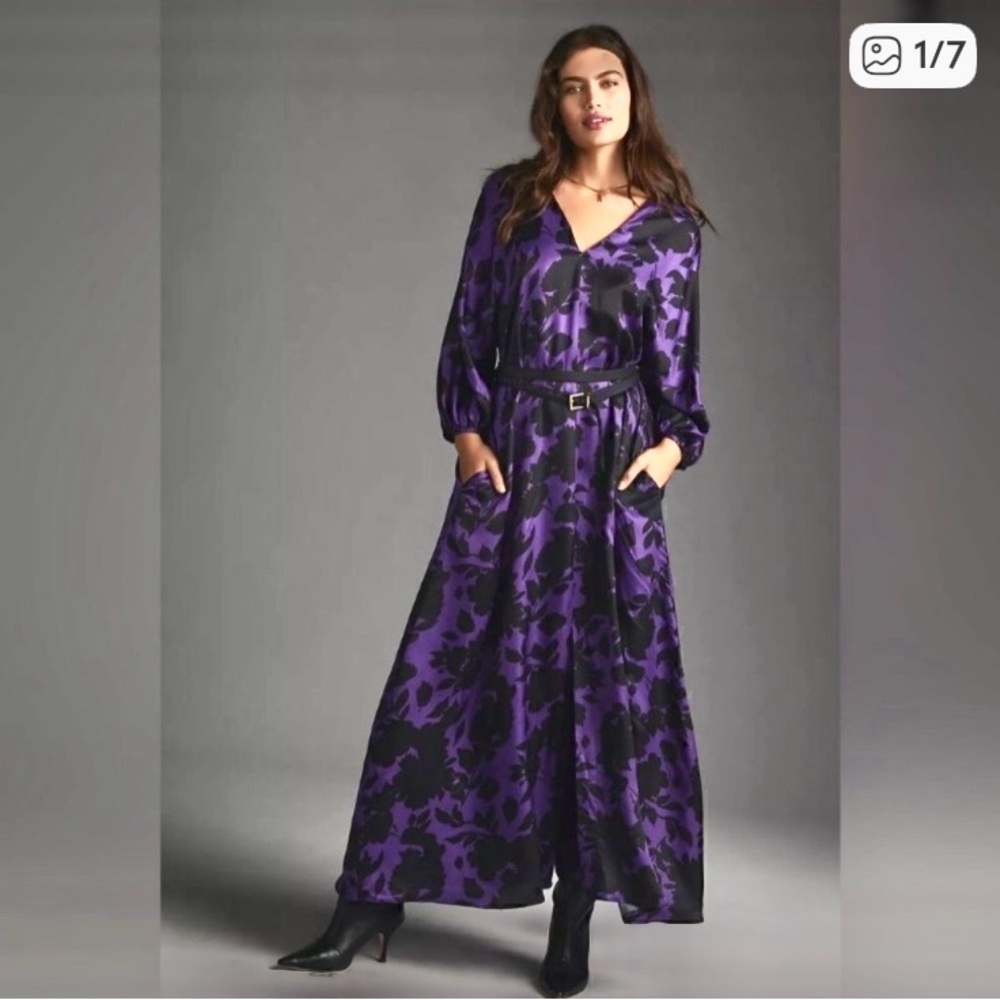 Anthropologie Delfi Collective Black and Purple dolman Sleeve midi/maxi dress
